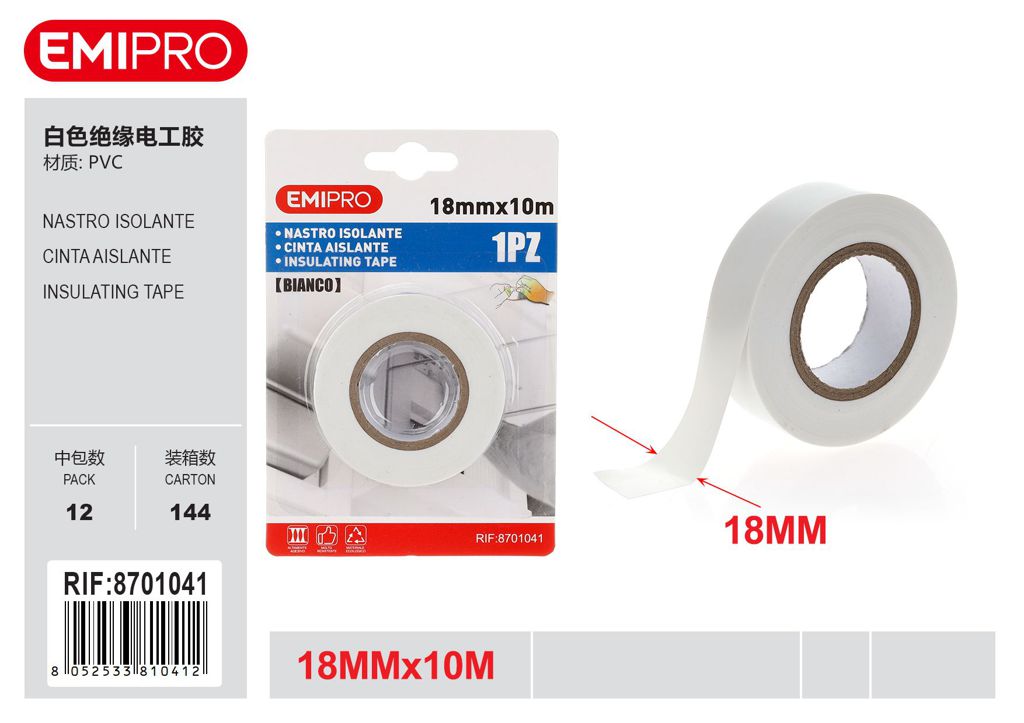 Nastro Isolante Bianco 18mm*10M