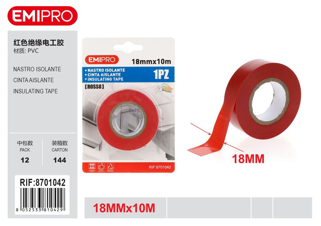 Nastro Isolante Rosso 18mm*10M