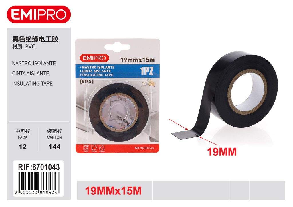Nastro Isolante Nero 19mm*15M
