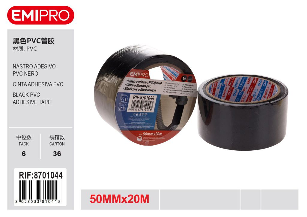 Nastro Adesivo Pvc Nero 50mm*20M