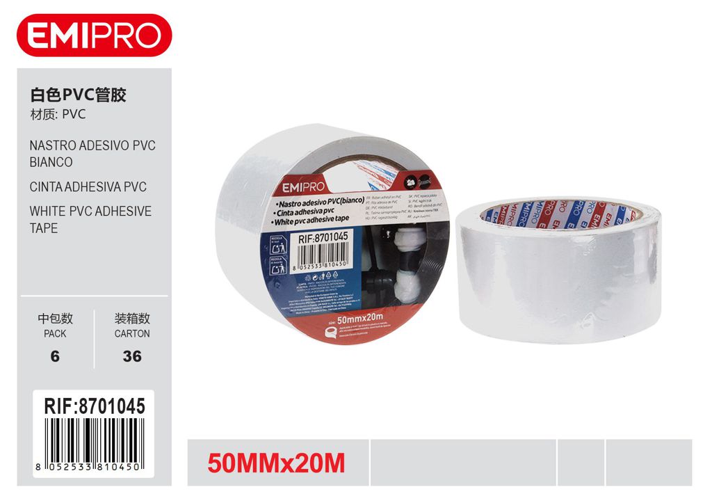 Nastro Adesivo Pvc Bianco 50mm*20M