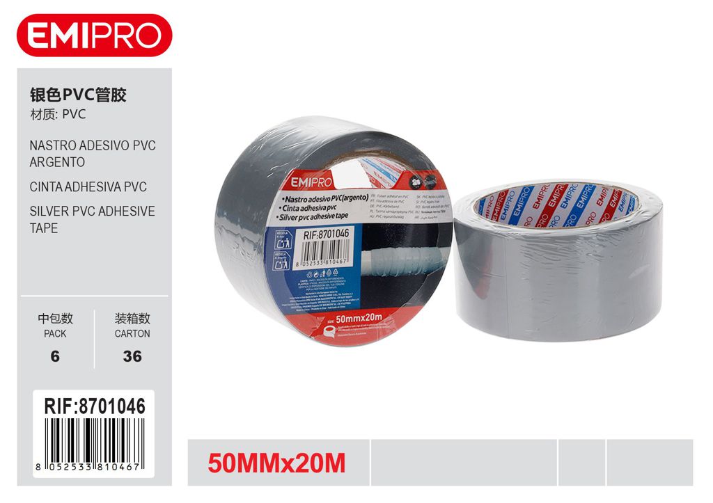 Nastro Adesivo Pvc Argento 50mm*20M