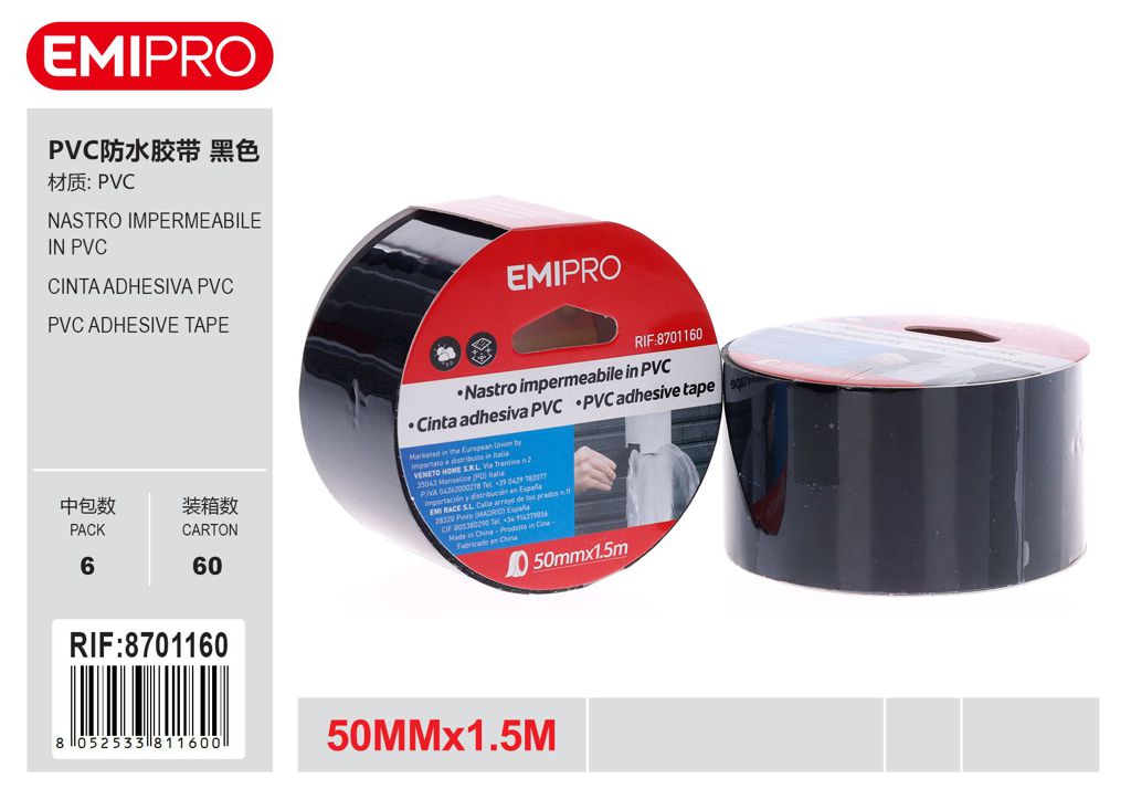 Nastro Impermeabile In Pvc 5 cm * 1.5 M Nero