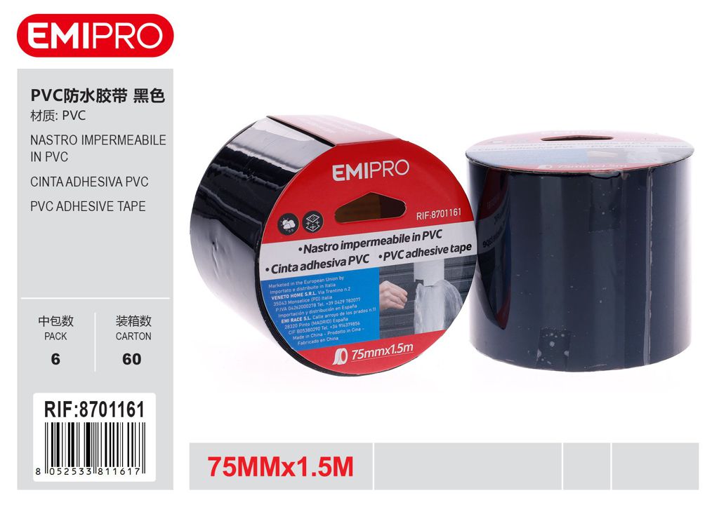 Nastro Impermeabile In Pvc 7.5cm*1.5M Nero
