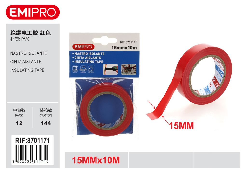 Nastro Isolante Rosso 15mm*10M
