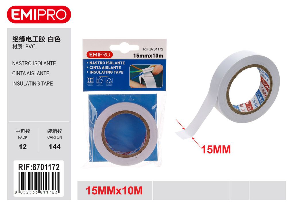 Nastro Isolante Bianco 15mm*10M