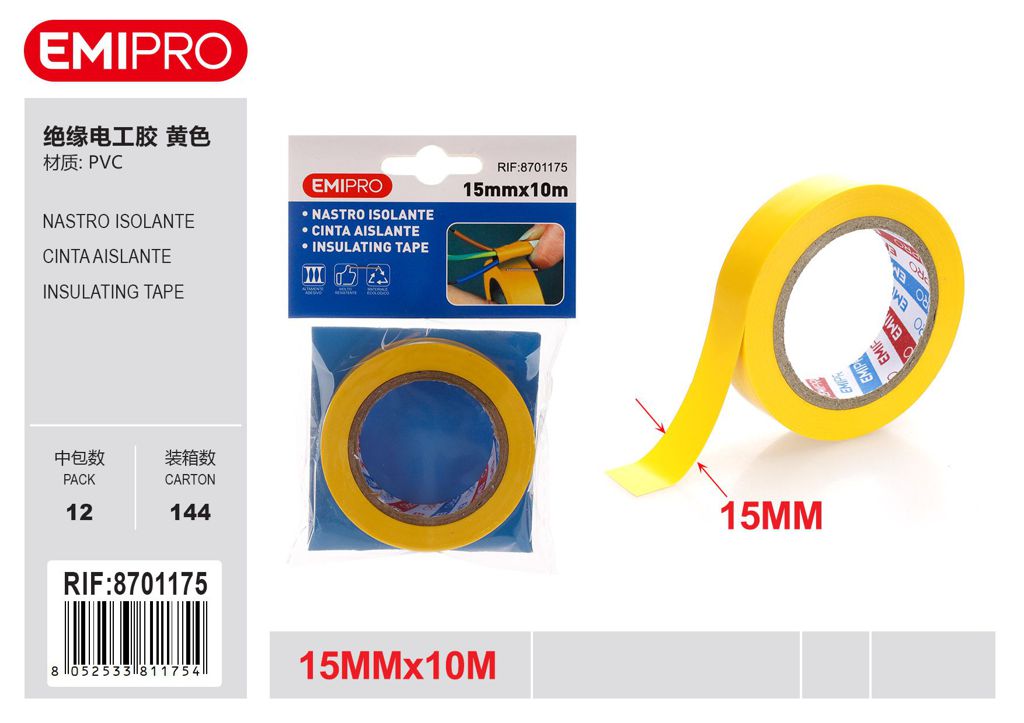 Nastro Isolante Giallo 15mm*10M