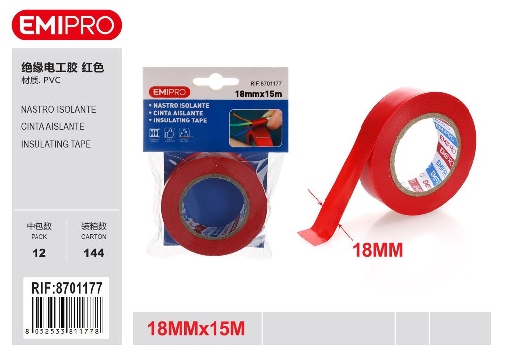Nastro Isolante Rosso 18mm*15M