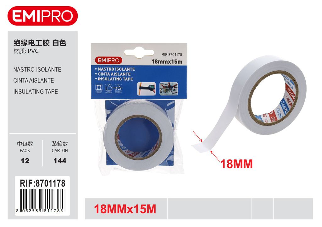 Nastro Isolante Bianco 18mm*15M