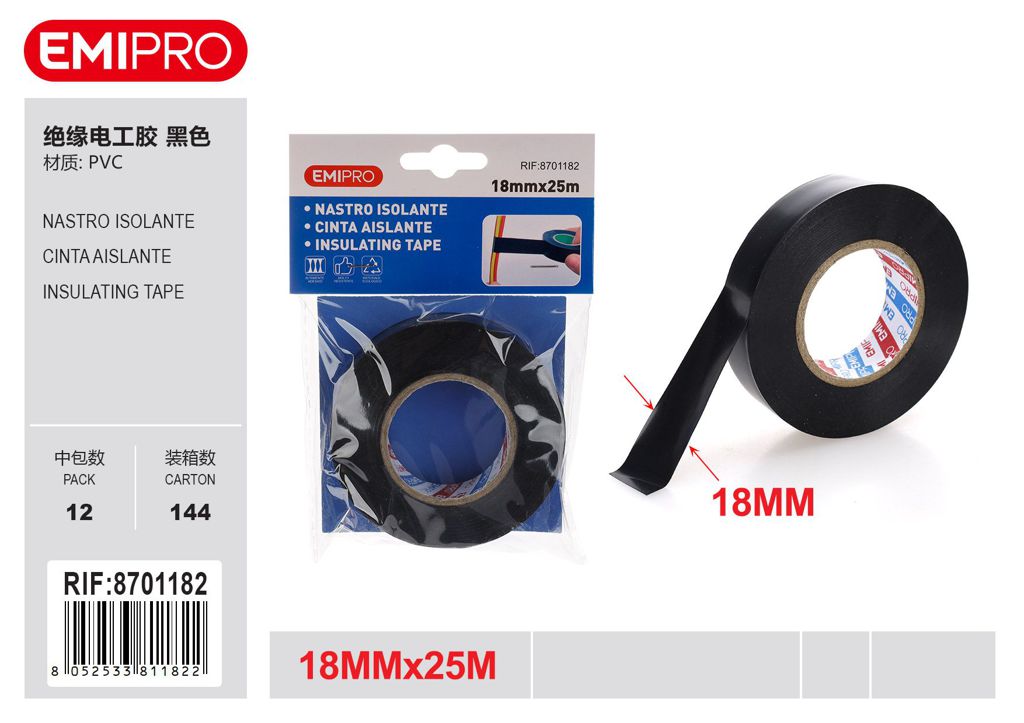 Nastro Isolante Nero 18mm*25M