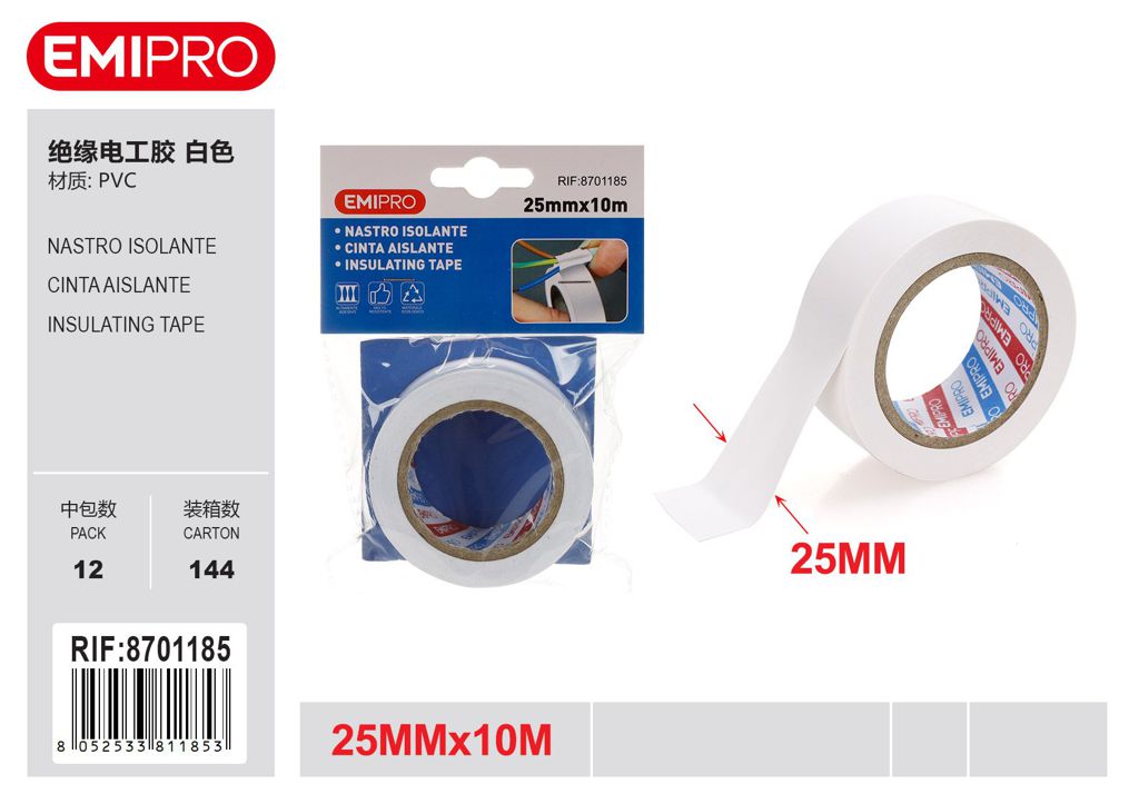 Nastro Isolante Bianco 25mm*10M