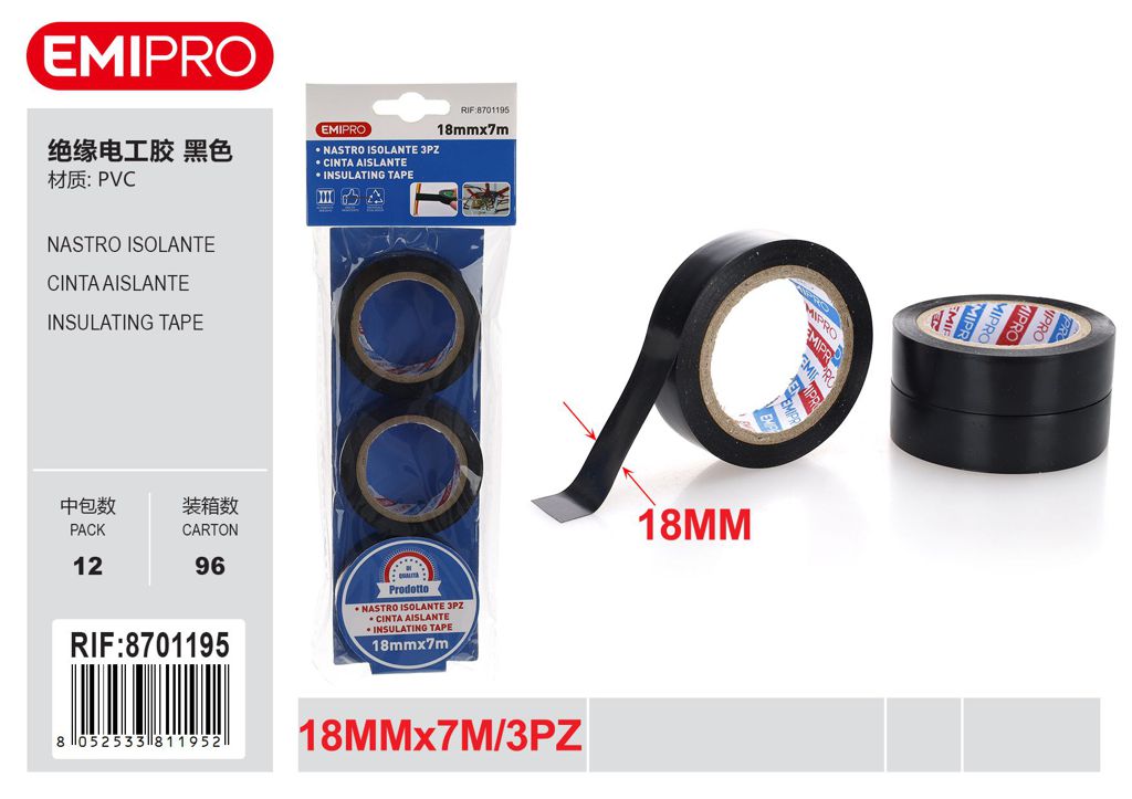 Nastro Isolante 3Pz 18mm*7M