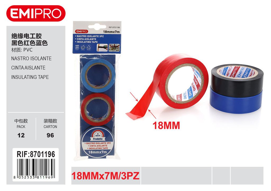 Nastro Isolante 3Pz 18mm*7M