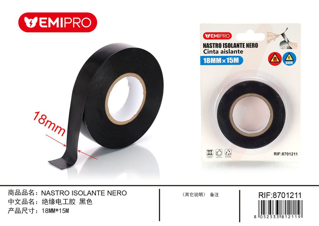 Nastro Isolante Nero 18mm*15M