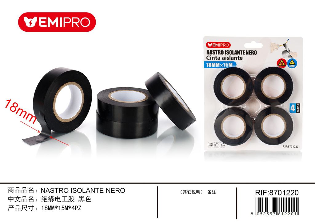 Nastro Isolante Nero18mm*15M*4Pz