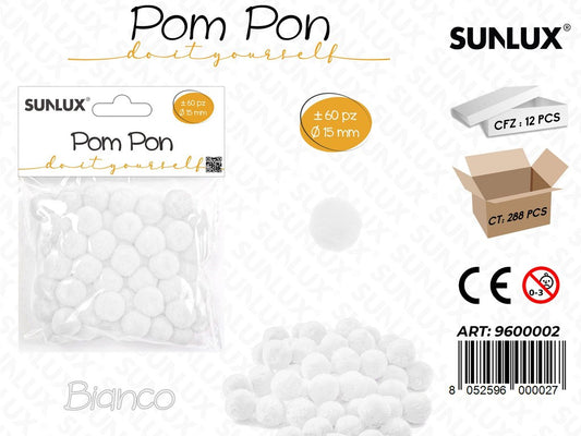 Sunlux Pompon Bianco 60PCS D.15MM
