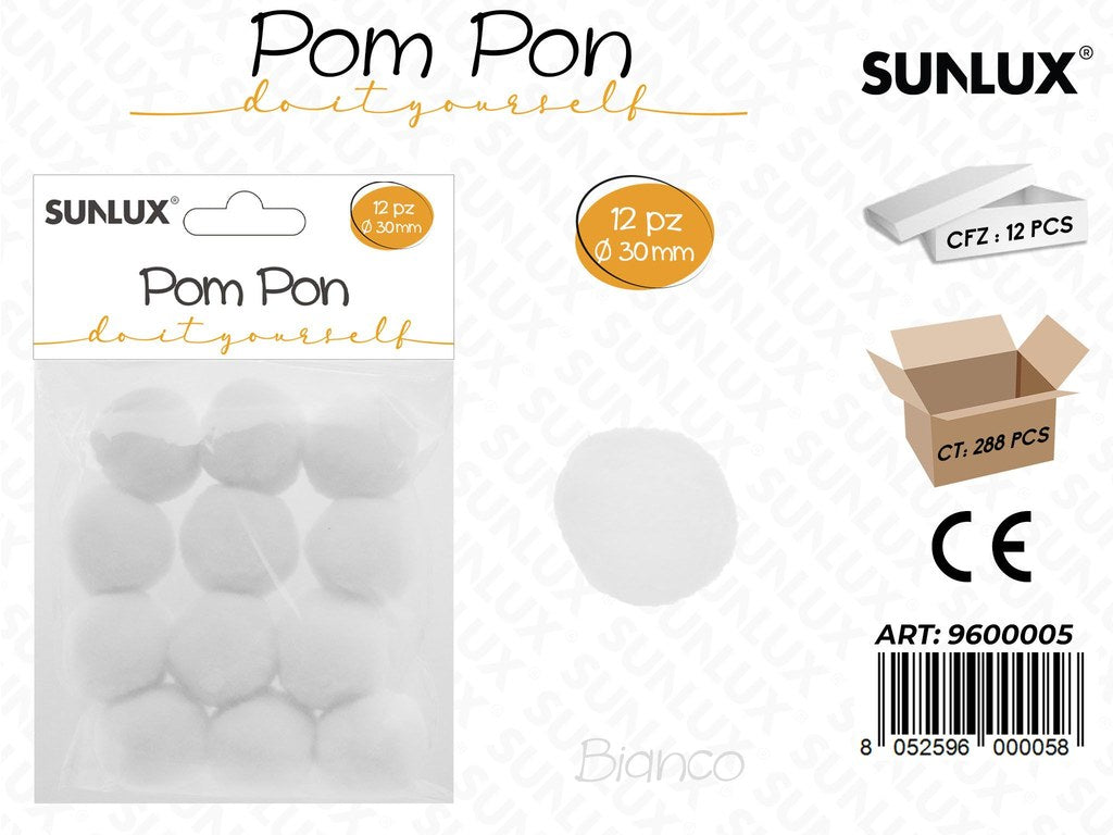 Sunlux Pompon Bianco 12PCS D.30MM