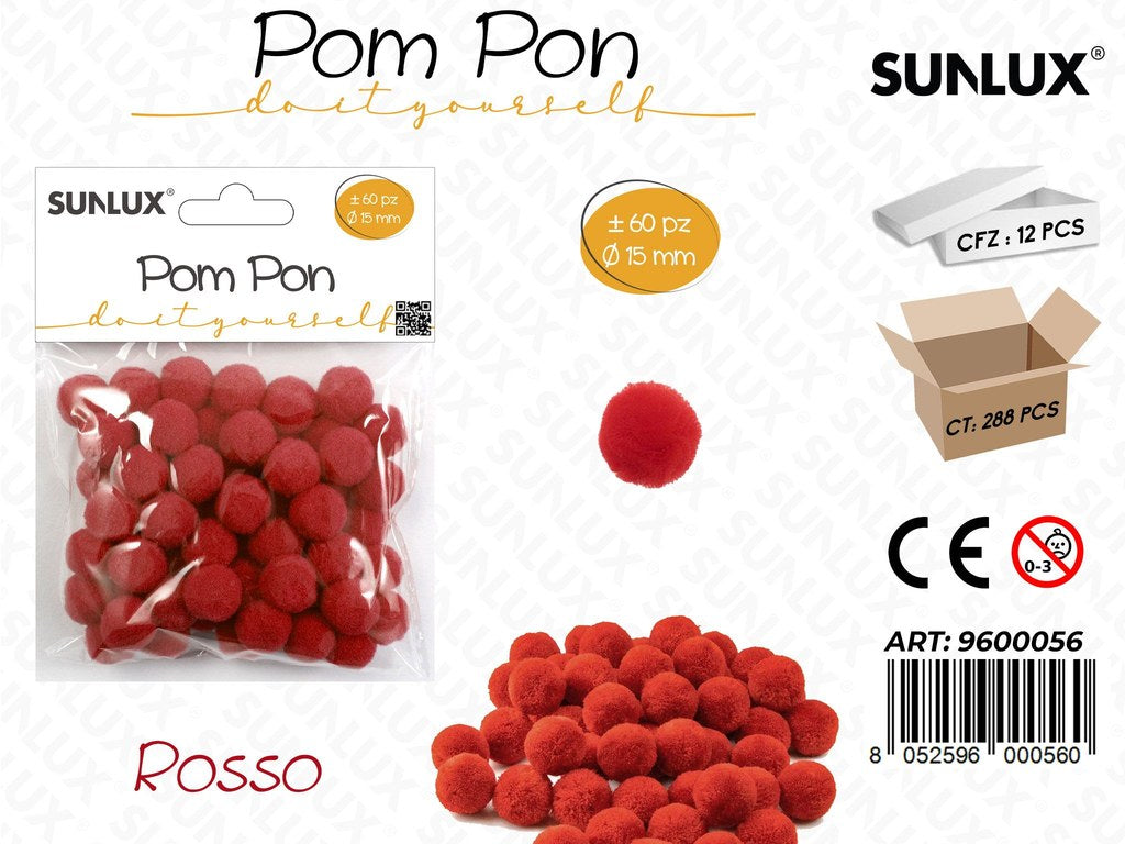 Sunlux Pompon Diy Rosso 60PCS D.15MM