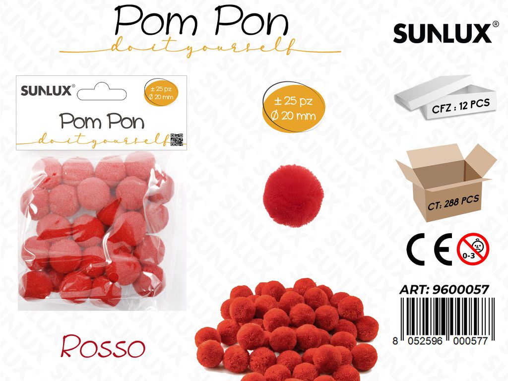 Sunlux Pompon Diy Rosso 25PCS D.20MM