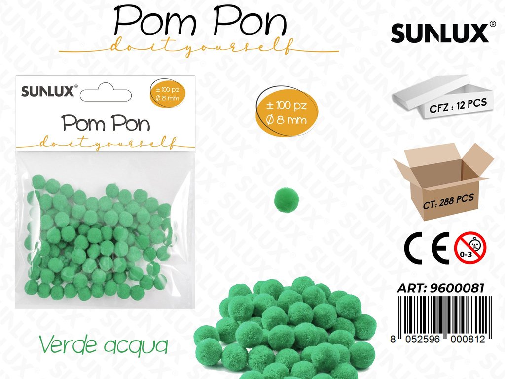 Sunlux Pompon Diy Ve. Acqua 100PCS D.8MM