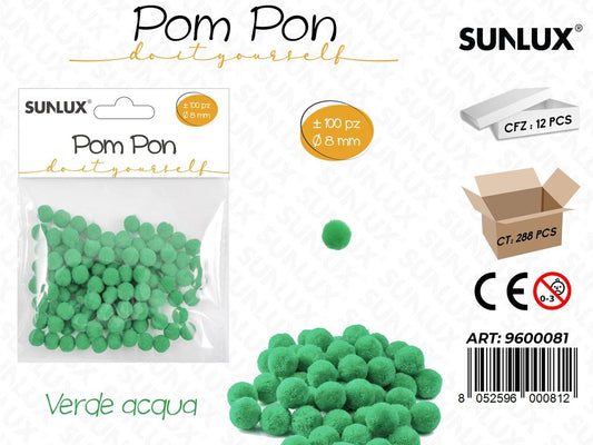 Sunlux Pompon Diy Ve. Acqua 100PCS D.8MM