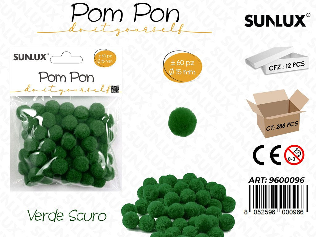 Sunlux Pompon Diy Verde Scuro 60PCS D.15MM
