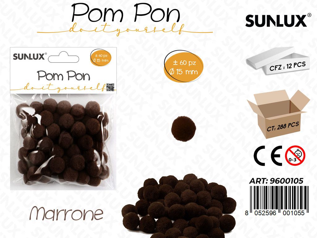 Sunlux Pom Pon Marrone 60PCS D. 15CM