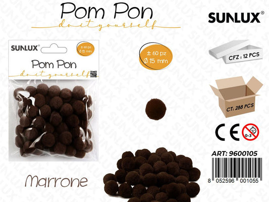 Sunlux Pom Pon Marrone 60PCS D. 15CM