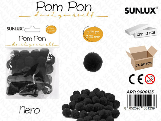 Sunlux Pompon Diy Nero 25PCS D. 20MM