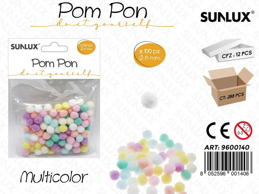 Sunlux Pom Pon Multicolor 100PCS D. 8CM