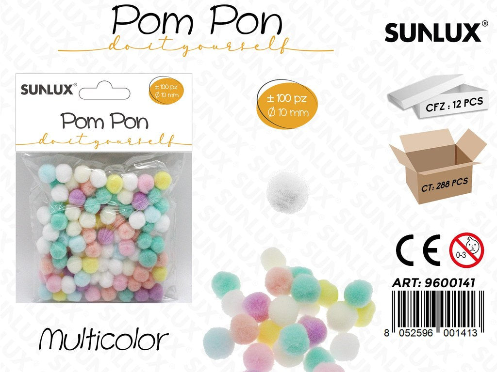 Sunlux Pompon Multicolor D.10MM 100PCS
