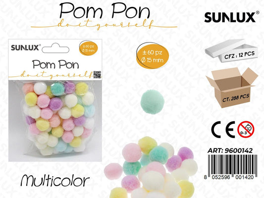 Sunlux Pompon Multicolor D.15MM 60PCS