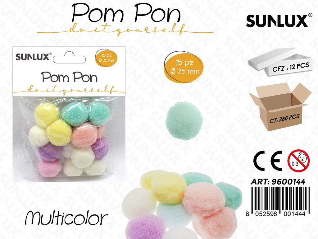 Sunlux Pompon Multicolor D.25MM 15PCS