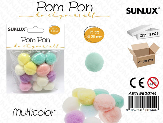 Sunlux Pompon Multicolor D.25MM 15PCS