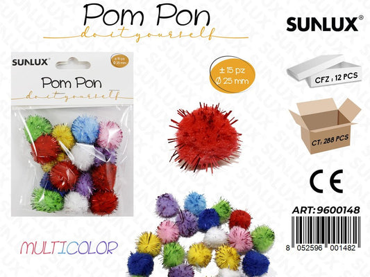 Sunlux Pompon Multicolor 15PCS D.25MM