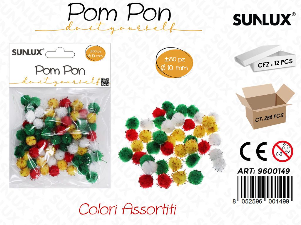 Sunlux Pompon Col. Ass. 80PCS D.10MM