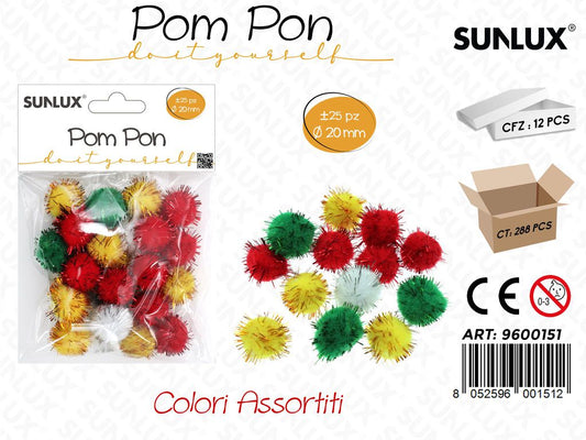 Sunlux Pompon Col. Ass. 25PCS D.20MM