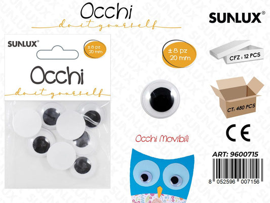 Sunlux Occhi Adv Neri 20MM 8PCS