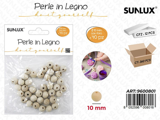 Sunlux Perle in Legno Diy 40PCS D. 10MM