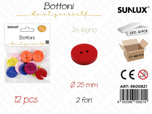 Sunlux Bottoni Legno Col. Ass. 12PCS D.25MM