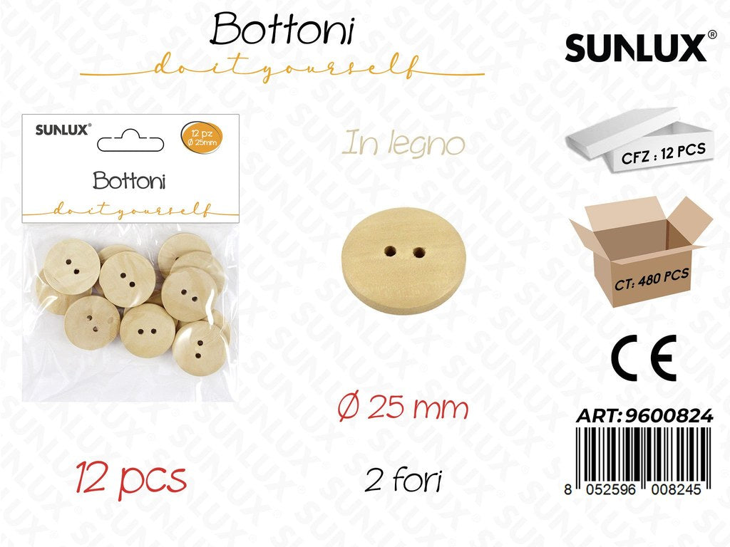 Sunlux Bottoni in Legno 12PCS 25MM