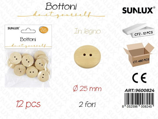 Sunlux Bottoni in Legno 12PCS 25MM