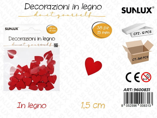 Sunlux Dec. in Legno Cuori 38PCS 1.5CM