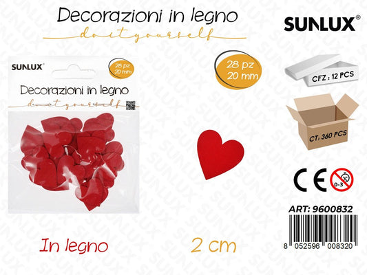 Sunlux Dec. in Legno Cuori 28PCS 2CM