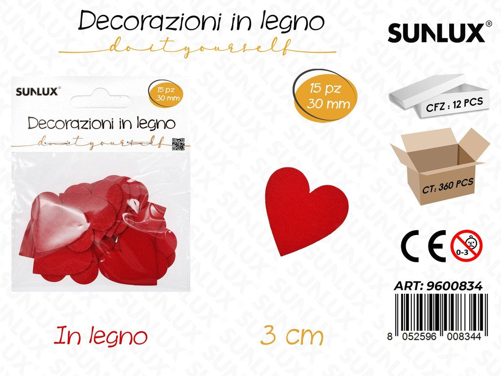 Sunlux Dec. in Legno Cuori 15PCS 3CM