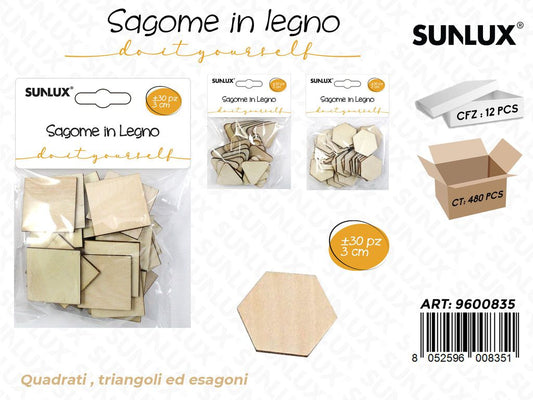 Sunlux Sagome in Legno Ass. 30PCS 3CM