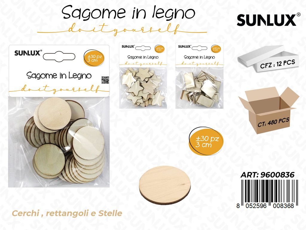 SAGOME IN LEGNO ASS. 30PCS 3CM