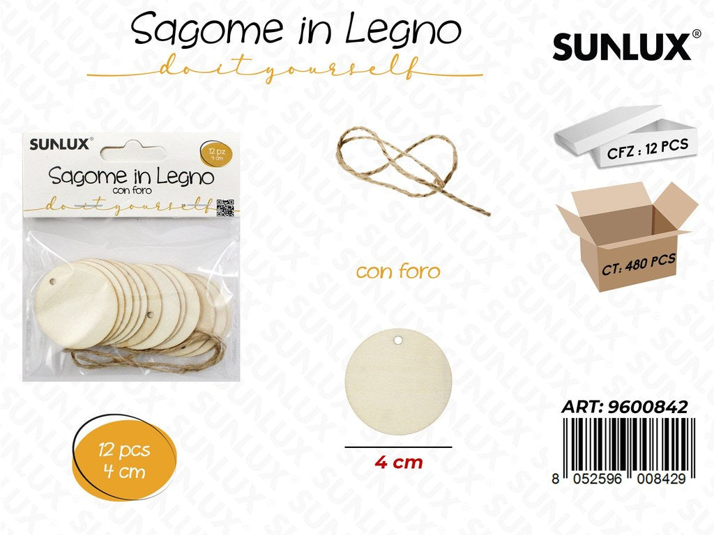 Sunlux Sagome in Legno Cuore c/ Foro 12PCS 4CM