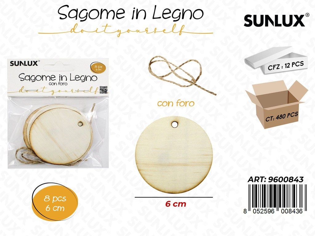 Sunlux Sagome in Legno Cerchio c/ Foro 8PCS 6CM