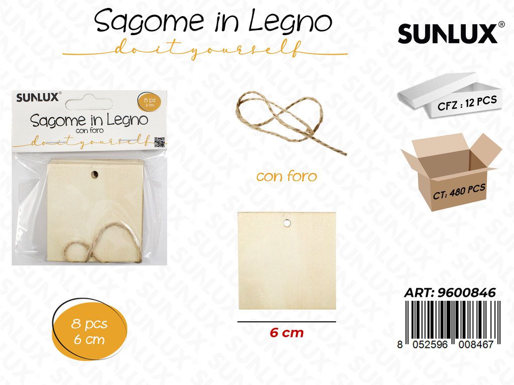 Sunlux Sagome Dec. in Legno 6CM 8PCS